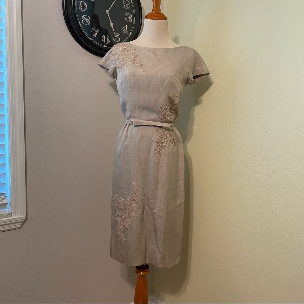 True Vintage 50’s linen pencil dress with belt XS